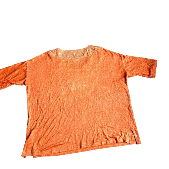 J. Jill Love Linen Shirt Blouse Top Sz Medium Orange Embroidered Sequin Boho - Picture 9 of 12